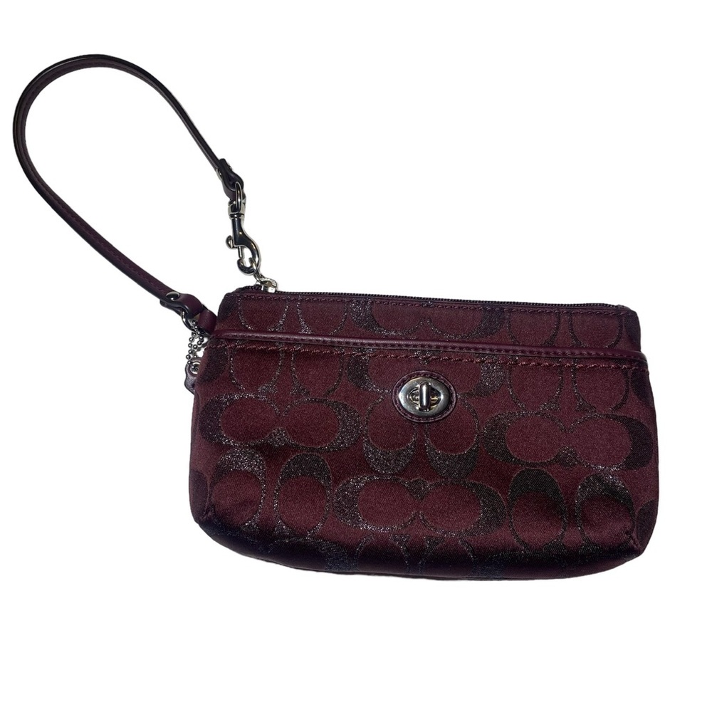 Coach Burgundy Merlot Signature Jacquard Zip Wristlet Turn Lock - Picture 8 of 11